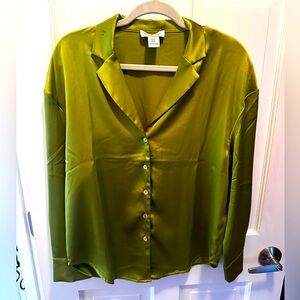 Rachel Zoe Silky Button Up Blouse in Gorgeouss Green Size Medium